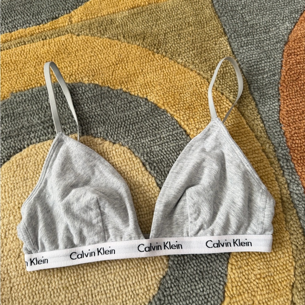 Calvin Klein Carousel Triangle Bralette Grey Logo Band Un-Lined Un-Padded Medium